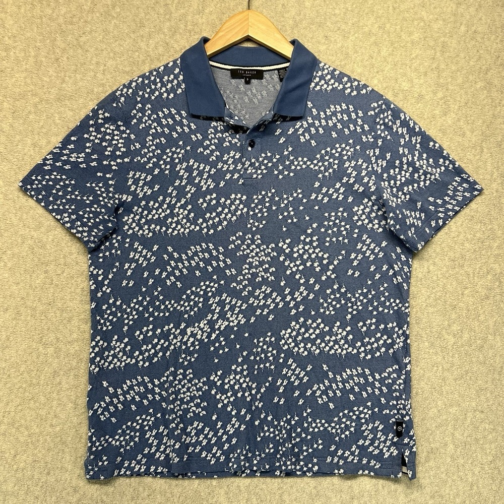 Ted Baker London Men's Blue Abstract Print Short‎ Sleeve Polo Shirt Size 3